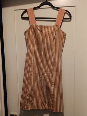 Robin Jordan Striped Dress in Peach, Beige, and Off White